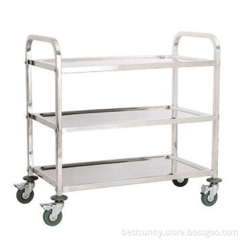 Three-tier stainless steel dining cart with three sizes